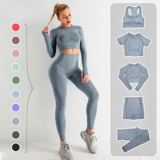 Kvinnors 5-dels Sportuppsättning Topp och Leggings Andningsbara Tyger-1