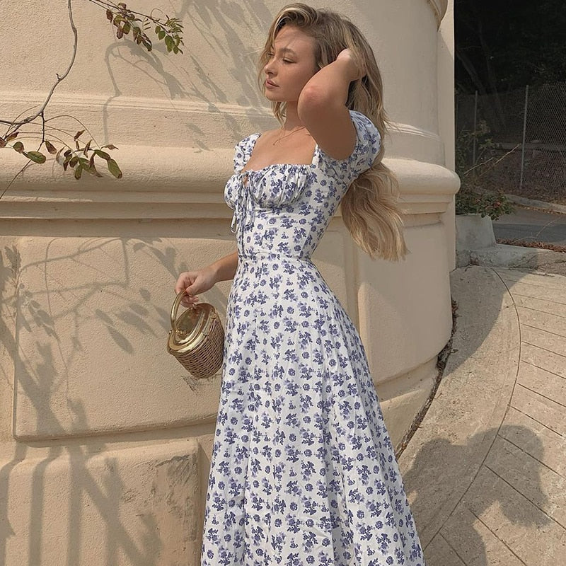 Dam Klänning A-linjeformad Blommig Polyester Maxi Klänning-4