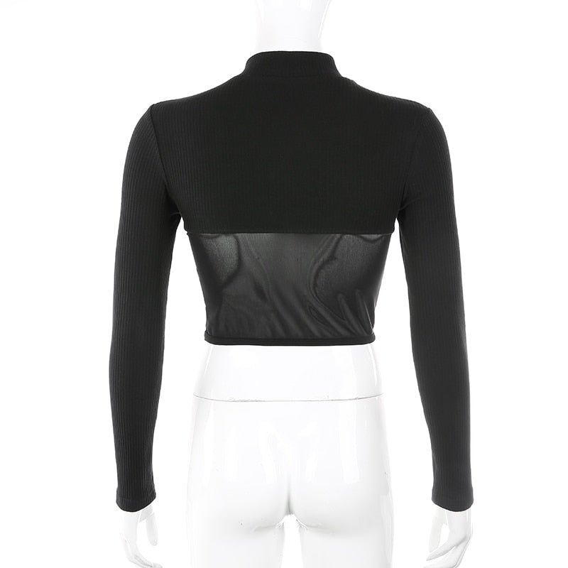 Dam Långärmad T-Shirt Stående Krage Bomull Spandex-4