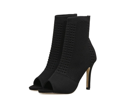 Dam Ankelstövlar Peeptoe Stretch Gummi Hög Klack-1