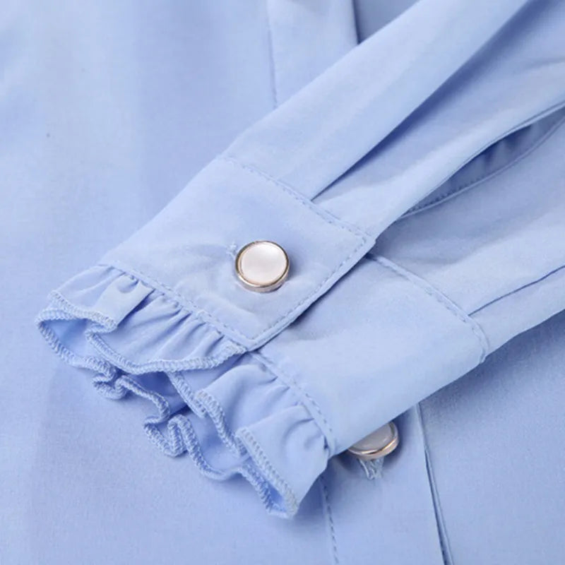 Dam Axelfri Blus Chiffong med Ruffles Polyester-6