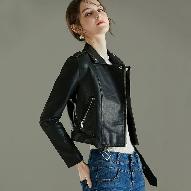Dam Läderjacka Elegant Design Veganläder 9