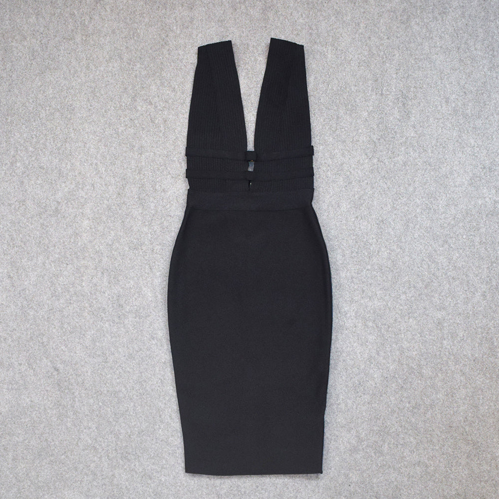 Dam Midi Klänning V-ringad Smal Nylon med Utskärningar-4