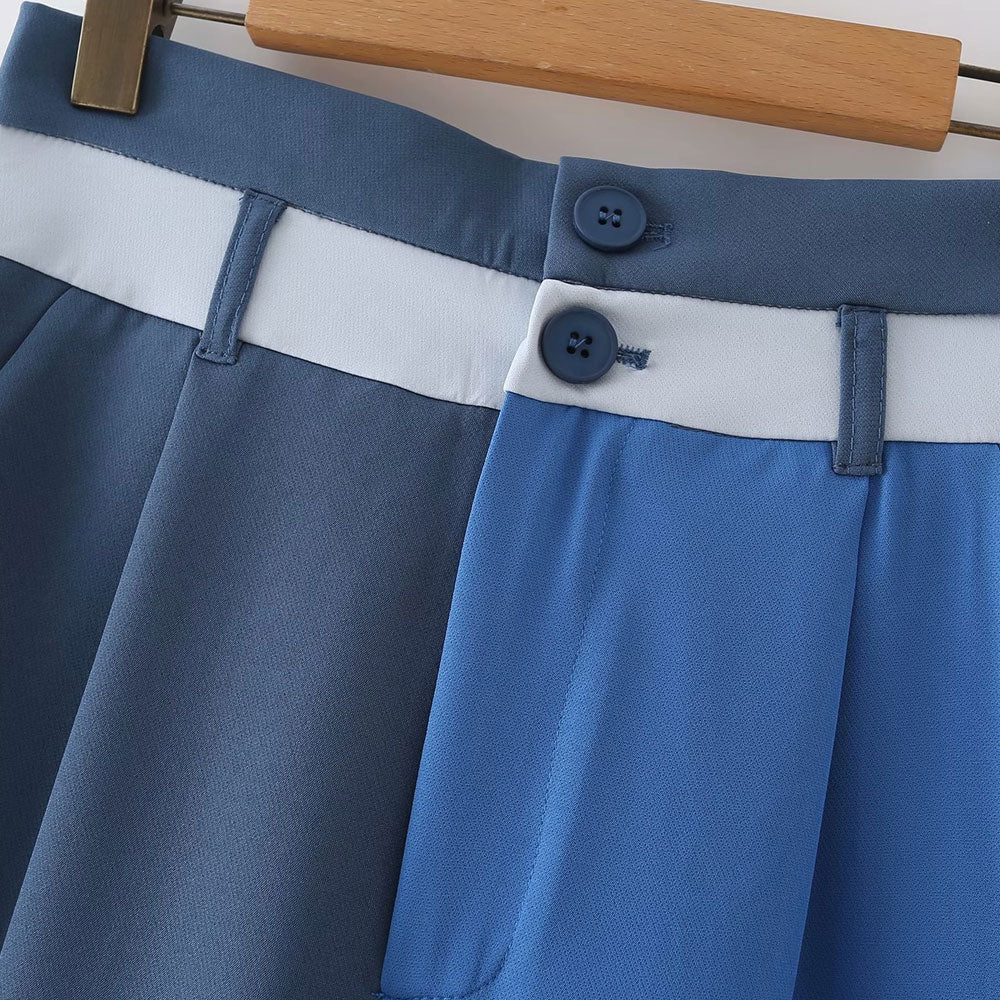 Dam Hög Midja Byxor Trefärgad Patchwork Polyester Ankel-längd-3