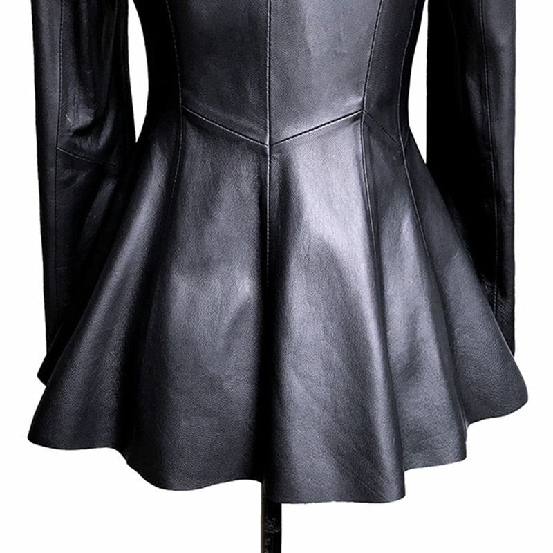 Dam Blazer En-Knappstängning Konstläder Elegant-5
