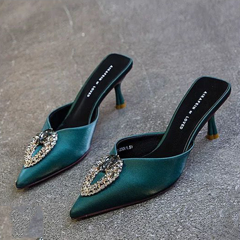 Dam Pumpar Spetsig Tå Silke Slip-On Medium Klack-5