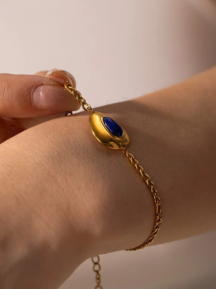Dam Smycke Lapis Lazuli Kedja Guldarmband-1