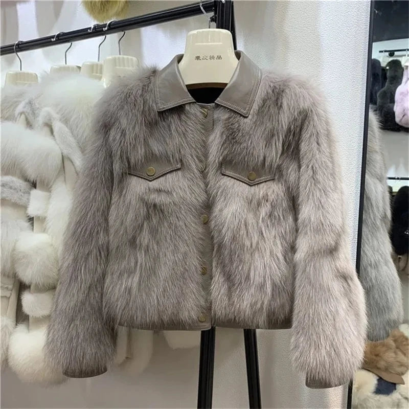 Kort Vinterjacka Dam Fluffig Syntetisk Päls-6