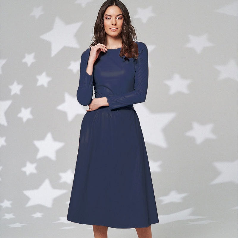 Variant image for Dam Klänning Midi Långa Ärmar A-Linje PU-Läder-4