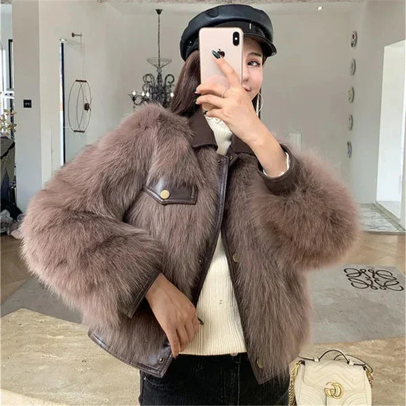 Kort Vinterjacka Dam Fluffig Syntetisk Päls-2