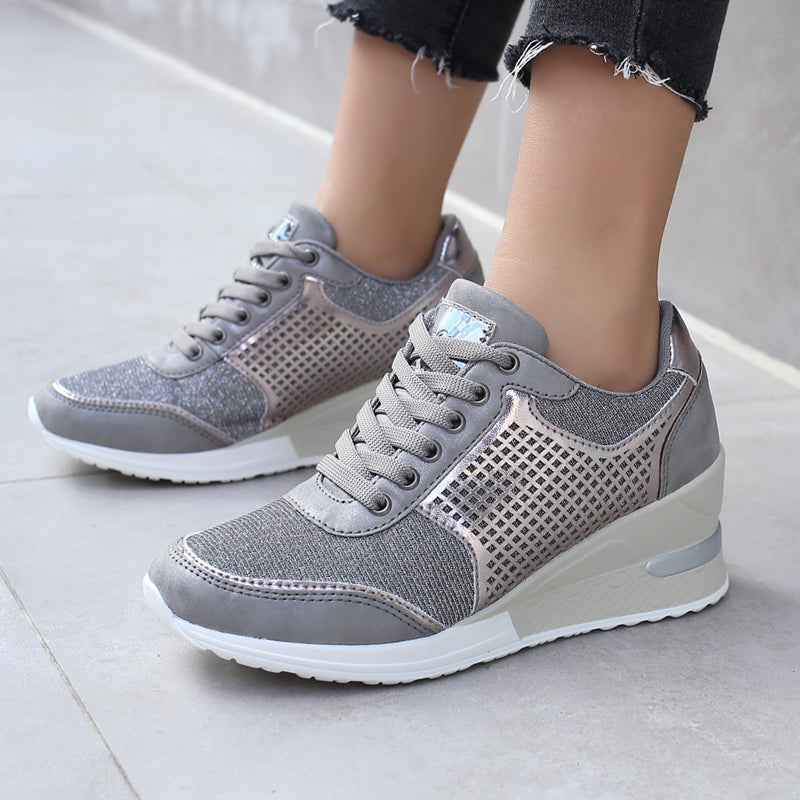Dam Sneakers Plattforms Läder Medelhög Snitt Högkvalitativ Komfort-2