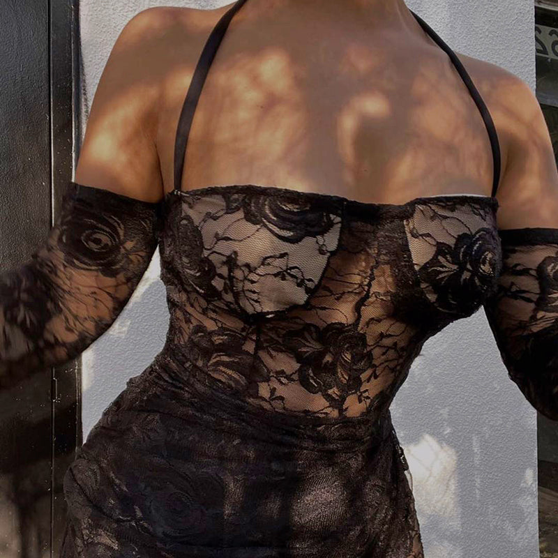 Kvinnor Miniklänning Off-Shoulder Spandex Polyester med Rosmönster 5