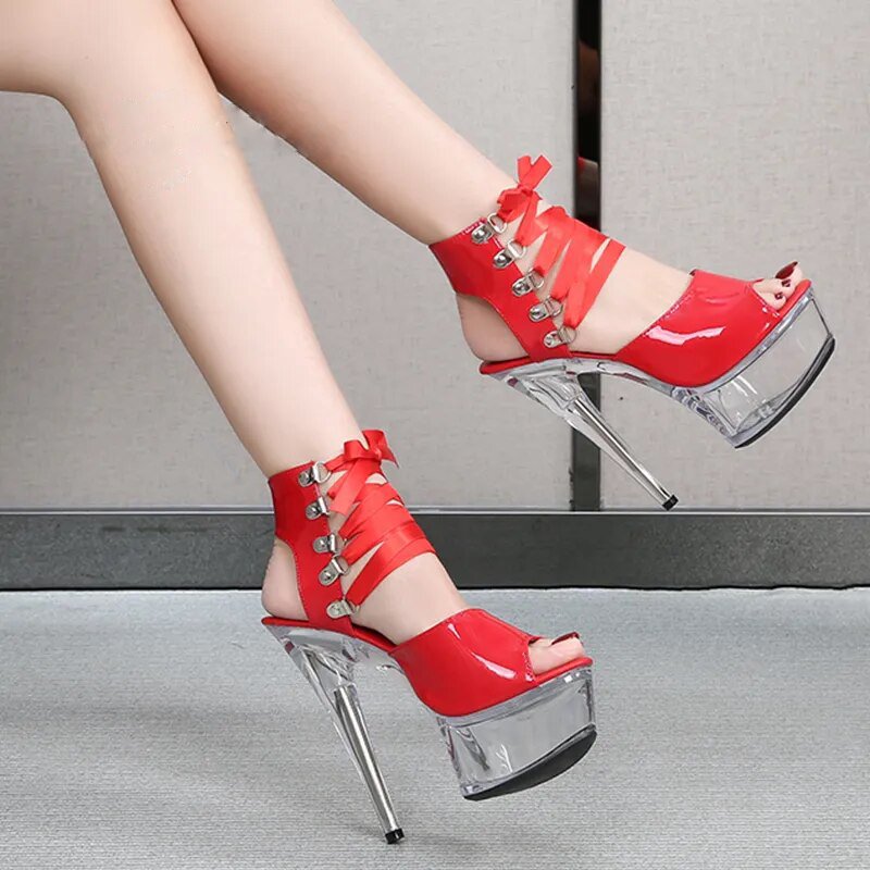 Dam Sandaler Gladiator Transparent Plattform PU-läder-2