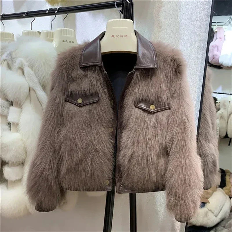 Kort Vinterjacka Dam Fluffig Syntetisk Päls-3