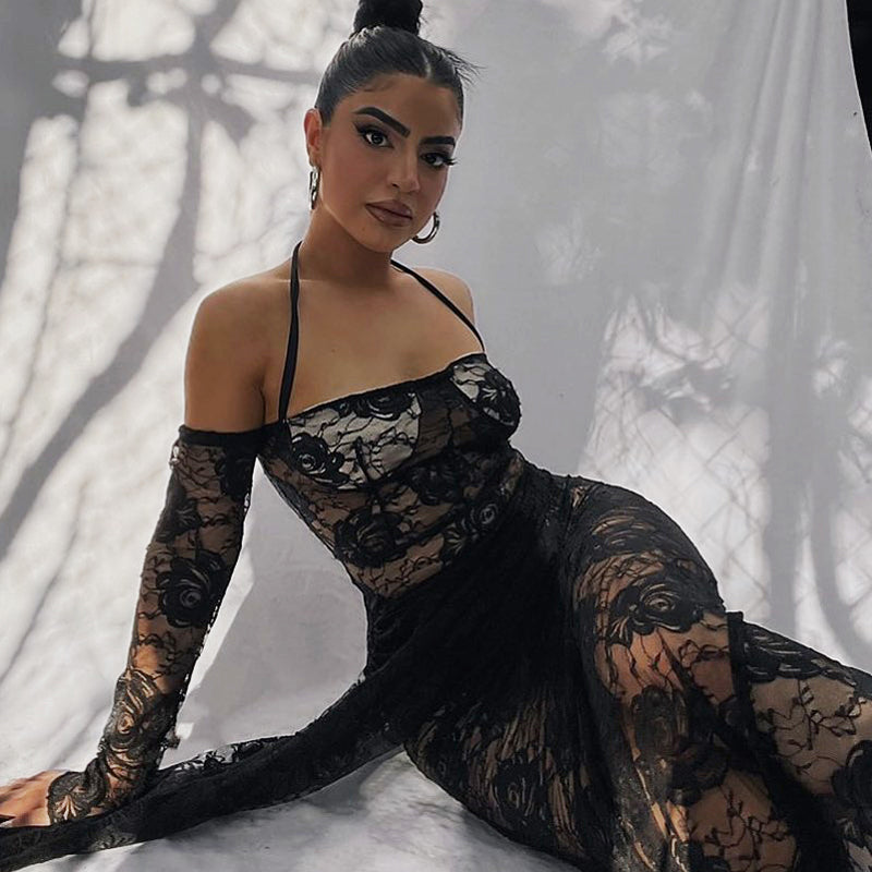 Kvinnor Miniklänning Off-Shoulder Spandex Polyester med Rosmönster 2