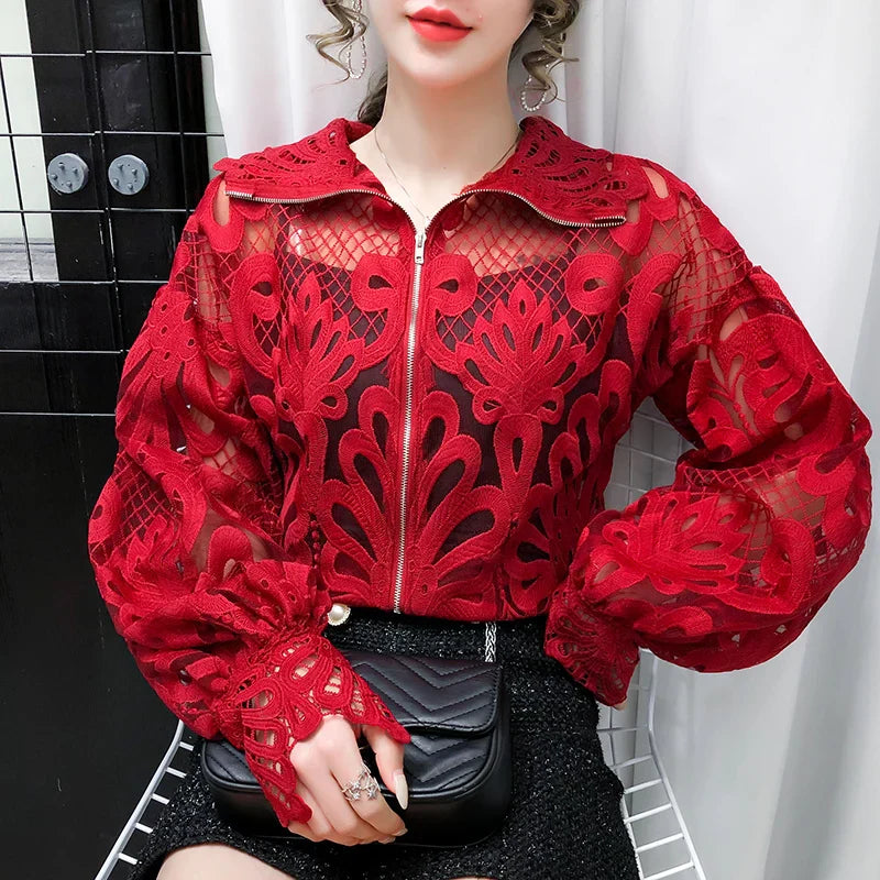 Variant image for Dam Blus Kortärmad Spets Polyester-3