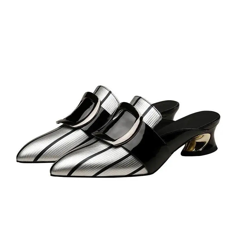 Dam Mules Spetsig Tå Hög Klack PU-4