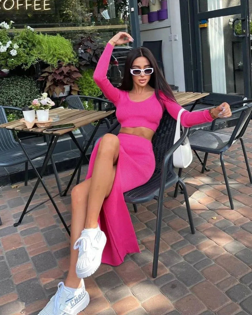 Damklänning Långärmad Midi i Bomull och Polyester-4