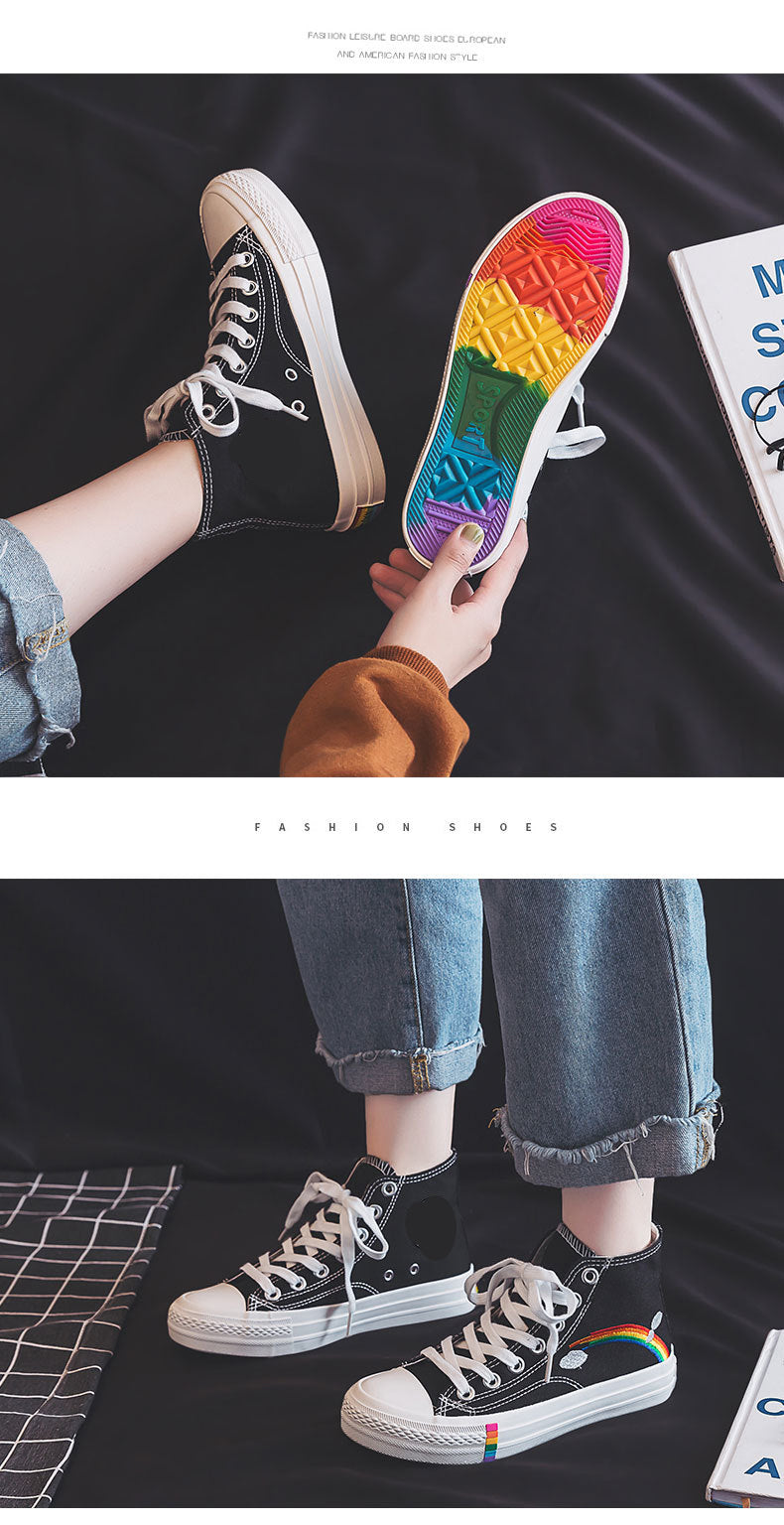 Höga Sneakers Dam Flerfärgat Mönster Linne Fritidssneakers-6