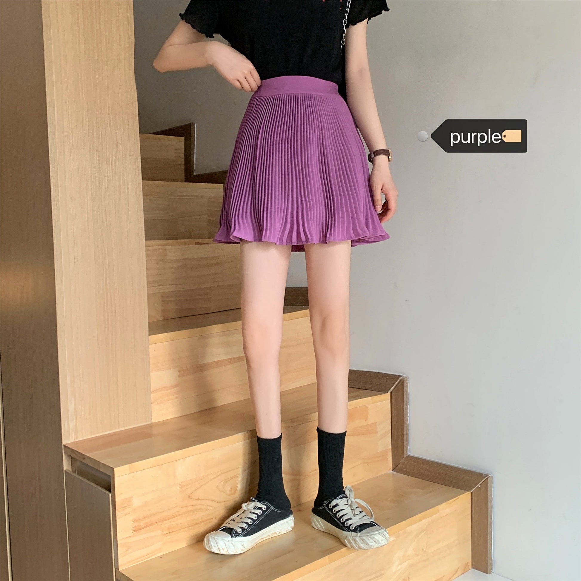 Dam A-linje Kjol Monokrom Polyester-4