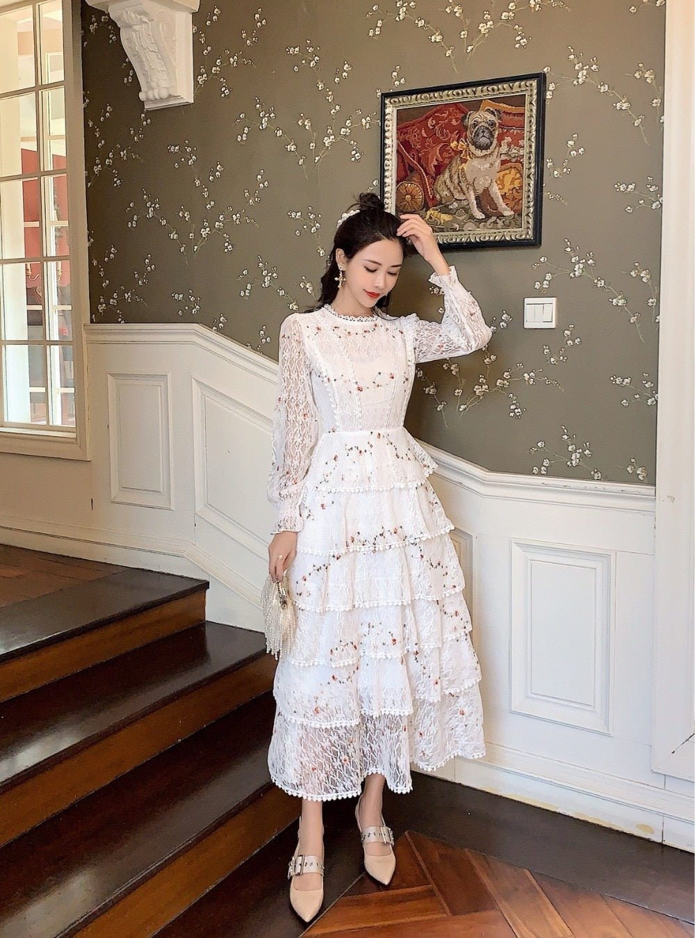 Variant image for Kvinnors Midi Klänning Empire Stil Naturfiber Polyester-5