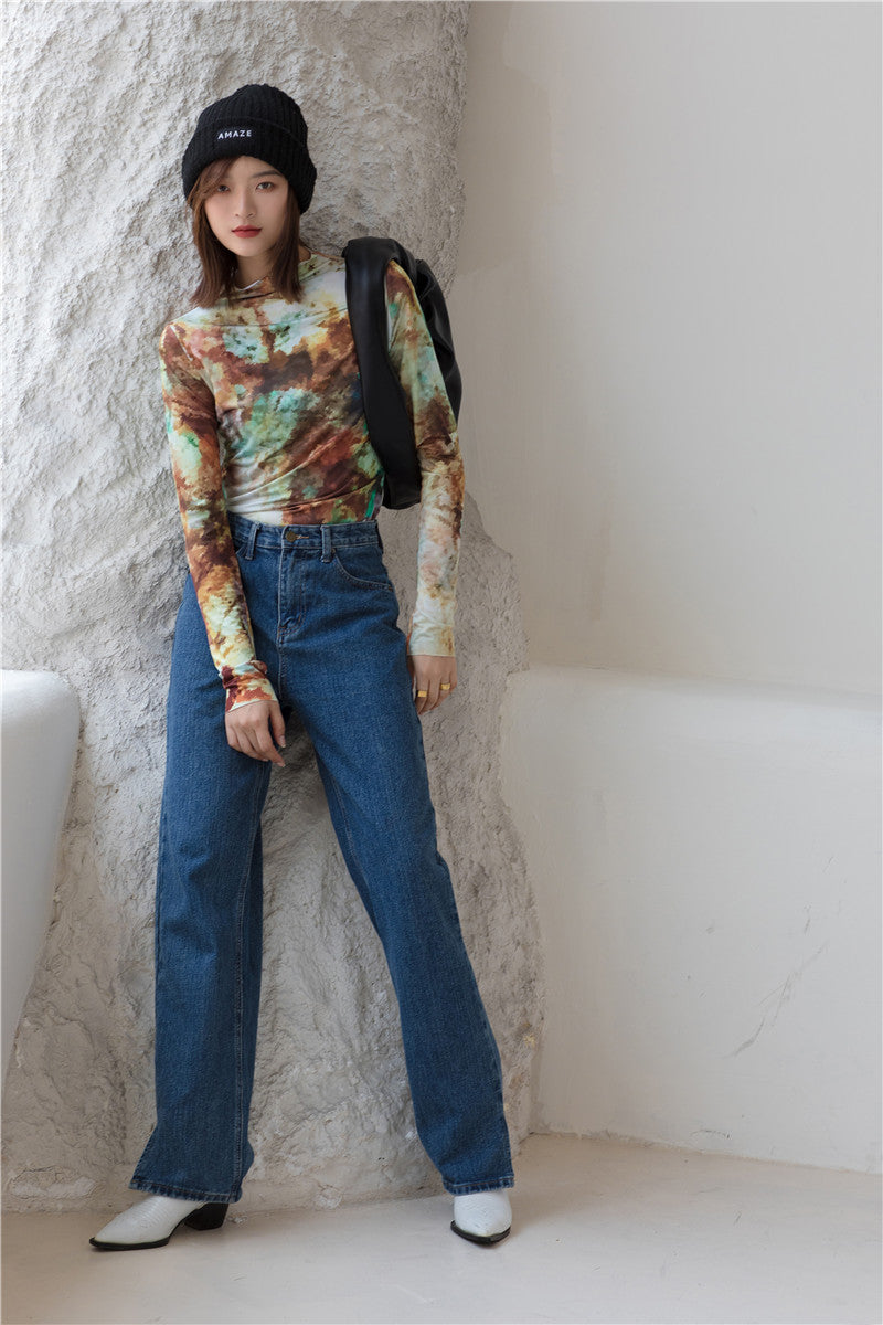 Dam T-shirt Långärmad Utskriftsmönster Polyester-6