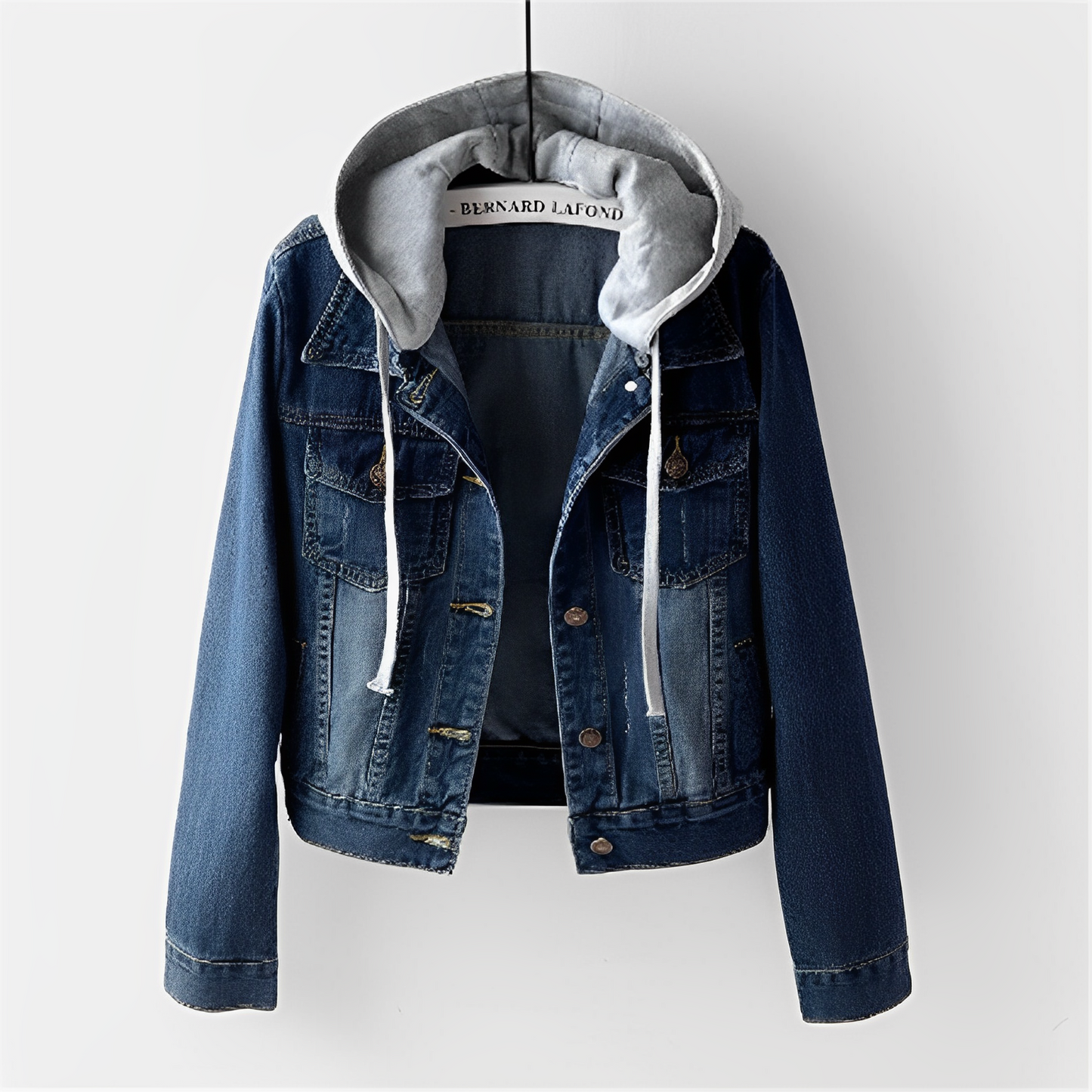 Damjacka Långärmad Av Jeans Med Avtagbar Huva-3