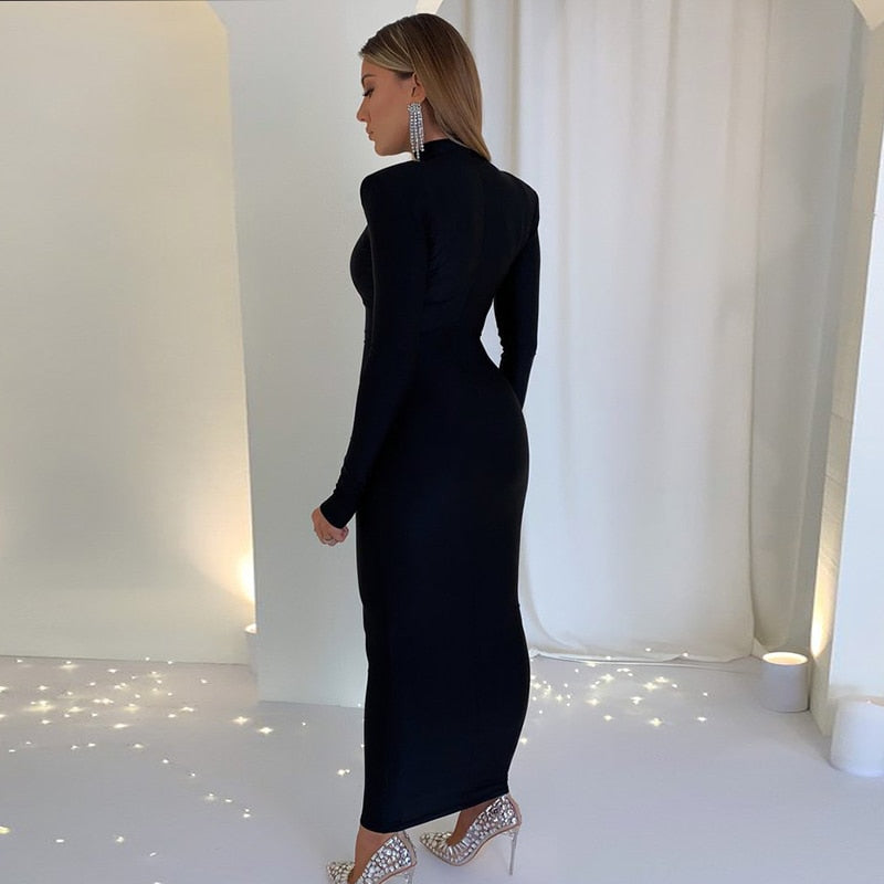 Kvinnors MIDI Klänning Långa Ärmar O-Halsringning Spandex 3