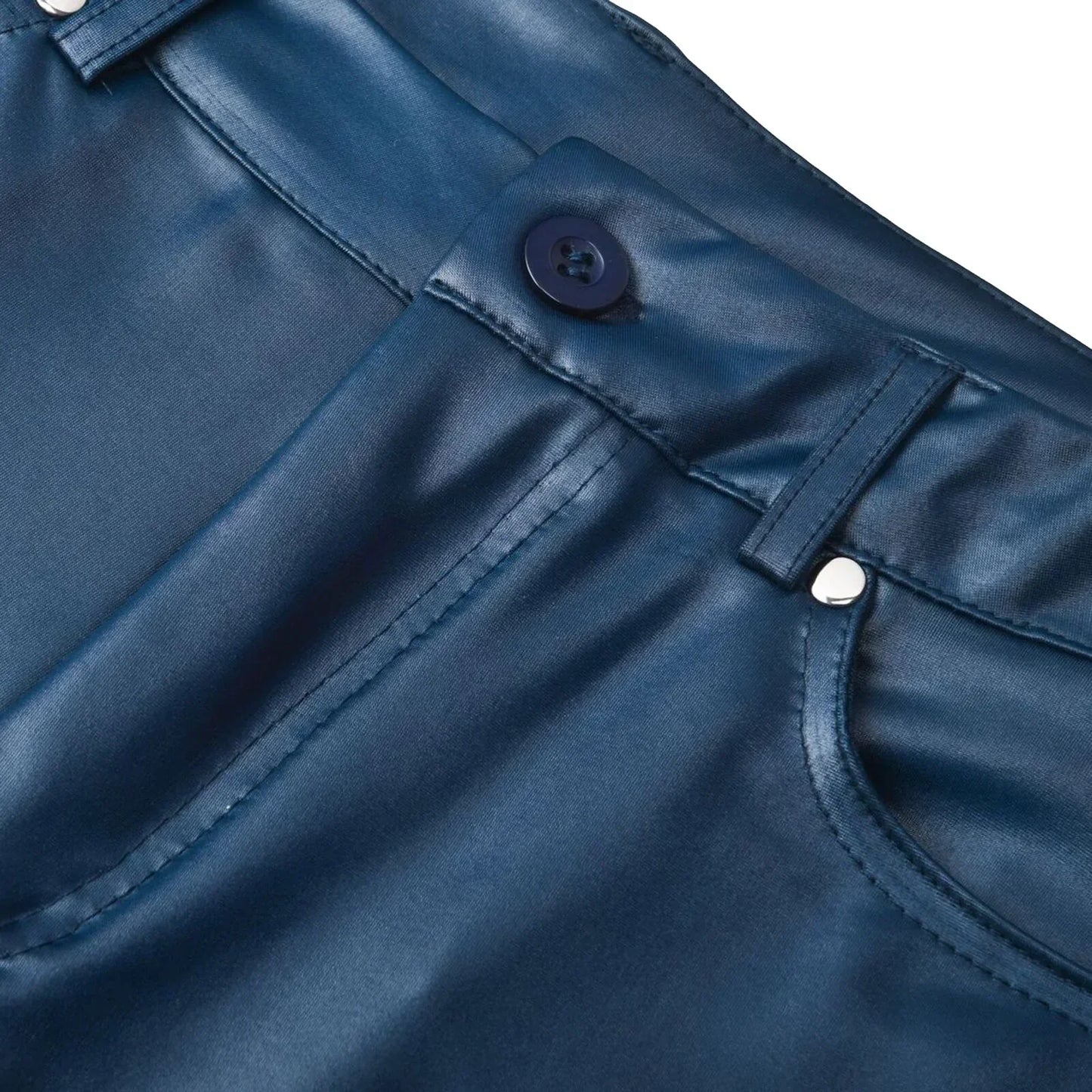 Herr Slim Fit Läderbyxor Hög Midja PU-Läder-5