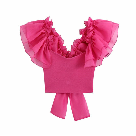 Dam Crop Top Àrmlös Rufsade Detaljer Polyester-1