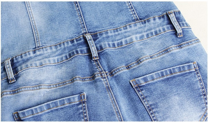 Dam Overall i Denim med Omringbar Krage och Knappstängning-5