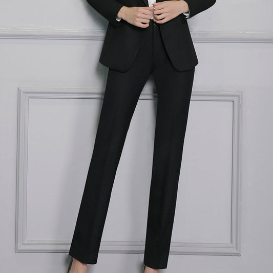 Snygga Byxor Dam Elegant Monokrom Polyester med BlixtlÄs och KnappstÀngning-1