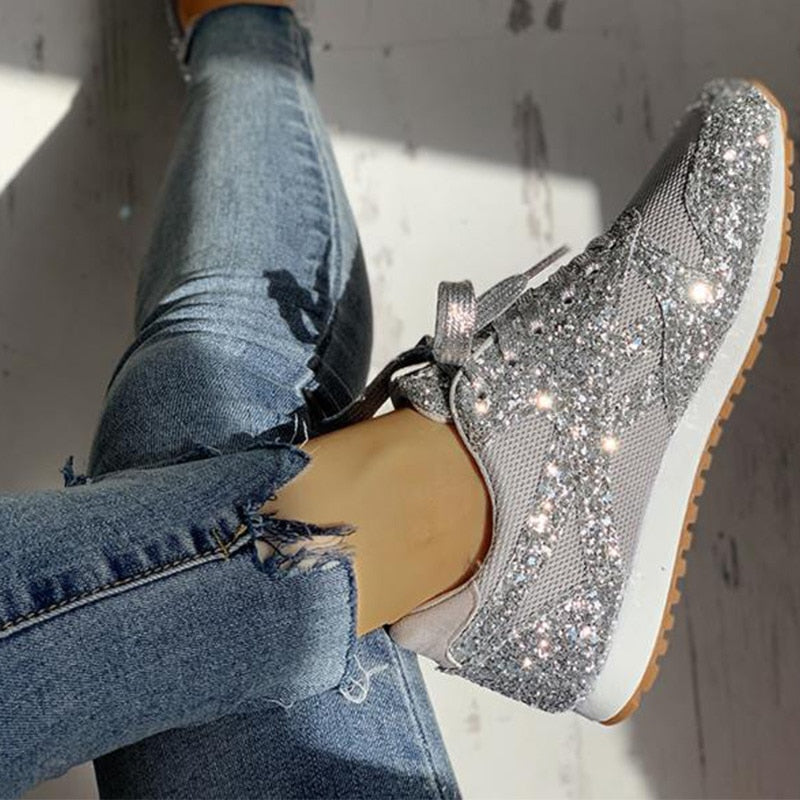 Dam Sneakers Glittrande Geometrisk Design Bomull-2