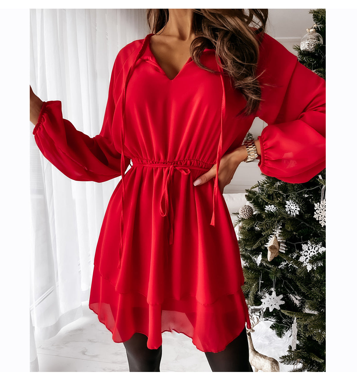 Kvinnors Miniklänning A-Line Chiffon V-Hals-2