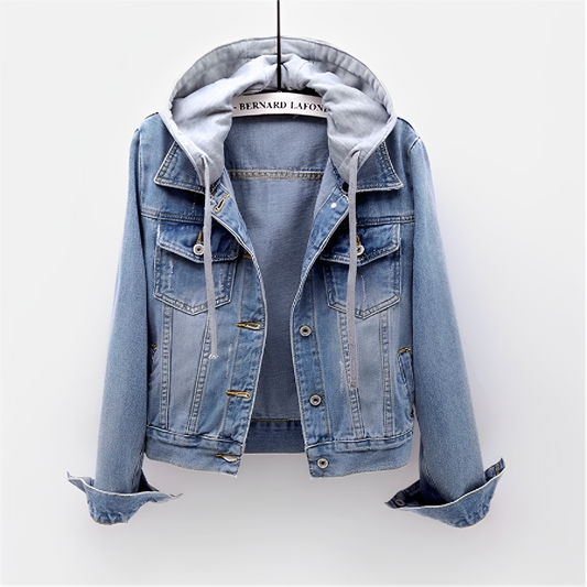 Damjacka Långärmad Av Jeans Med Avtagbar Huva-1