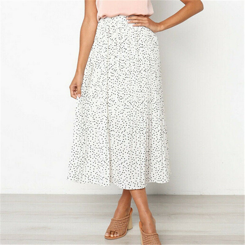 Dam Midirock Prickig Design Elastisk Midja Polyester 5
