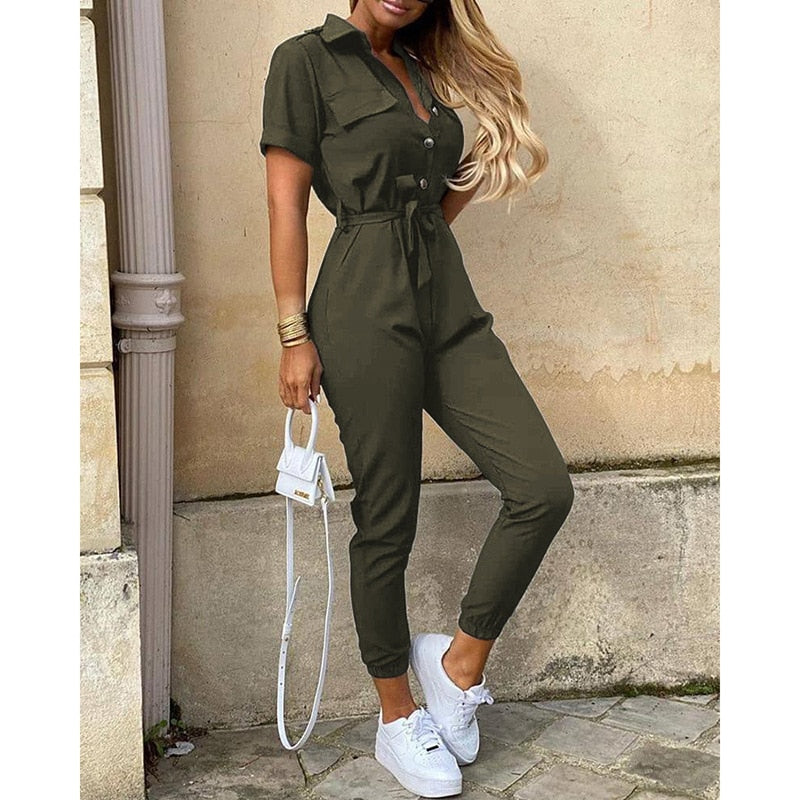 Dam Bodysuit Figurnära Med Bälte Och Knappar Polyester-2