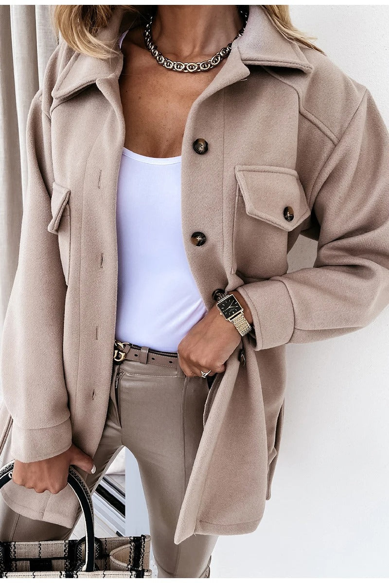 Dam Kappa Beige i Polyester – Stilig och Bekväm Vår Kappa med Fickor för Eleganta och Avslappnade Tillfällen 4