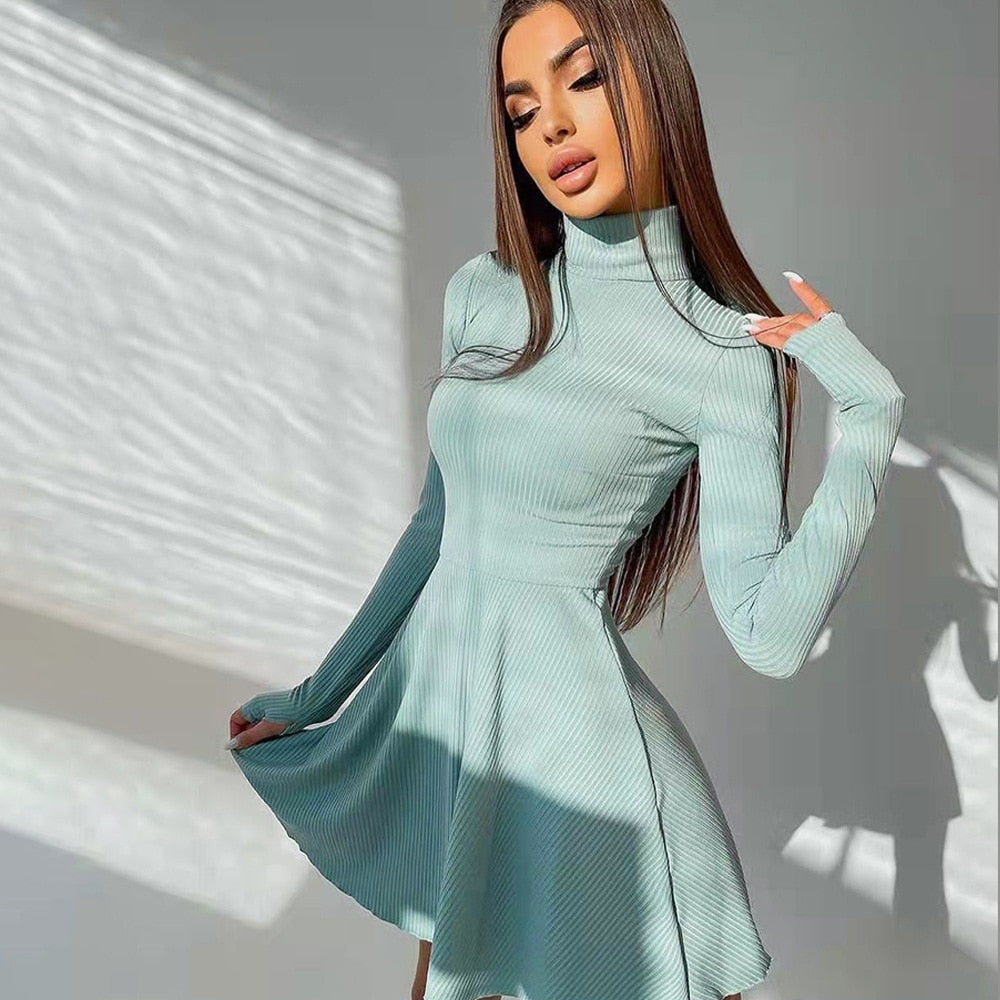 Variant image for Kvinnors Mini Klänning Turtleneck Syntetisk Spandex Polyester-1