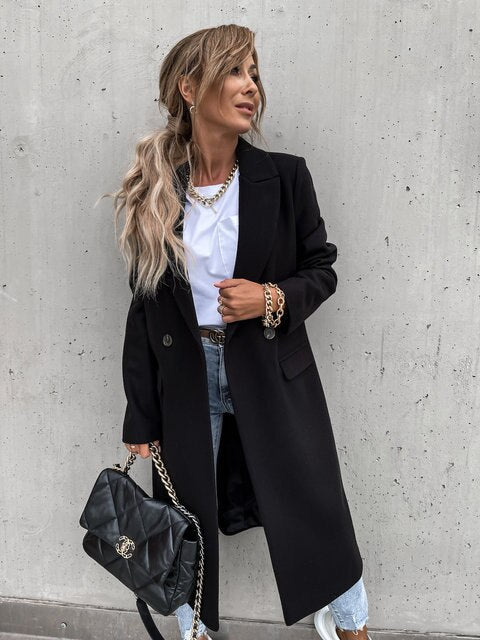Dam Kappa Lång Elegant Ullmix med Krage-3