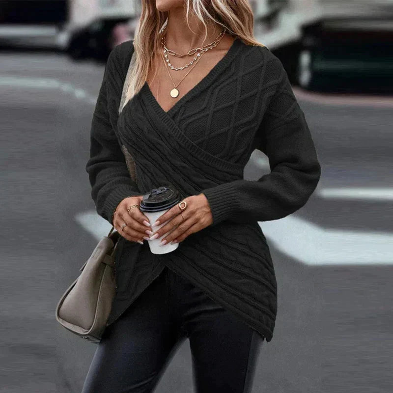 Dam Långärmad Tröja Korskorsad V-ringning Mjuk Stretchig Mix-5
