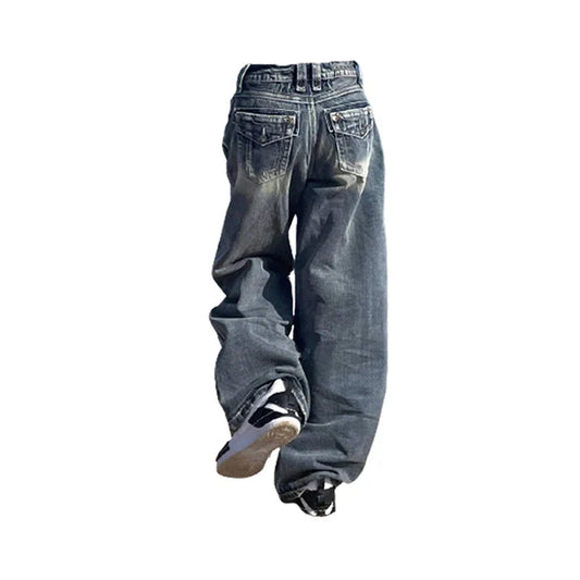 Herr Baggy Jeans Hög Midja 100% Bomull 0