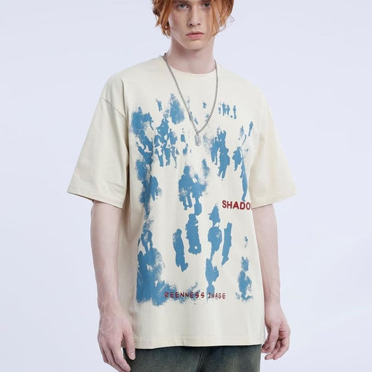 Herr T-shirt CirkulÀr Halsringning 100% Bomull med KonstnÀrligt Mönster 0