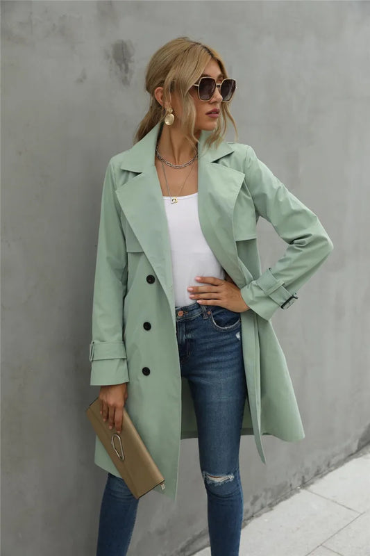 Kvinnors Trench Coat Jacka Klassisk Stil Polyester Bomull 1
