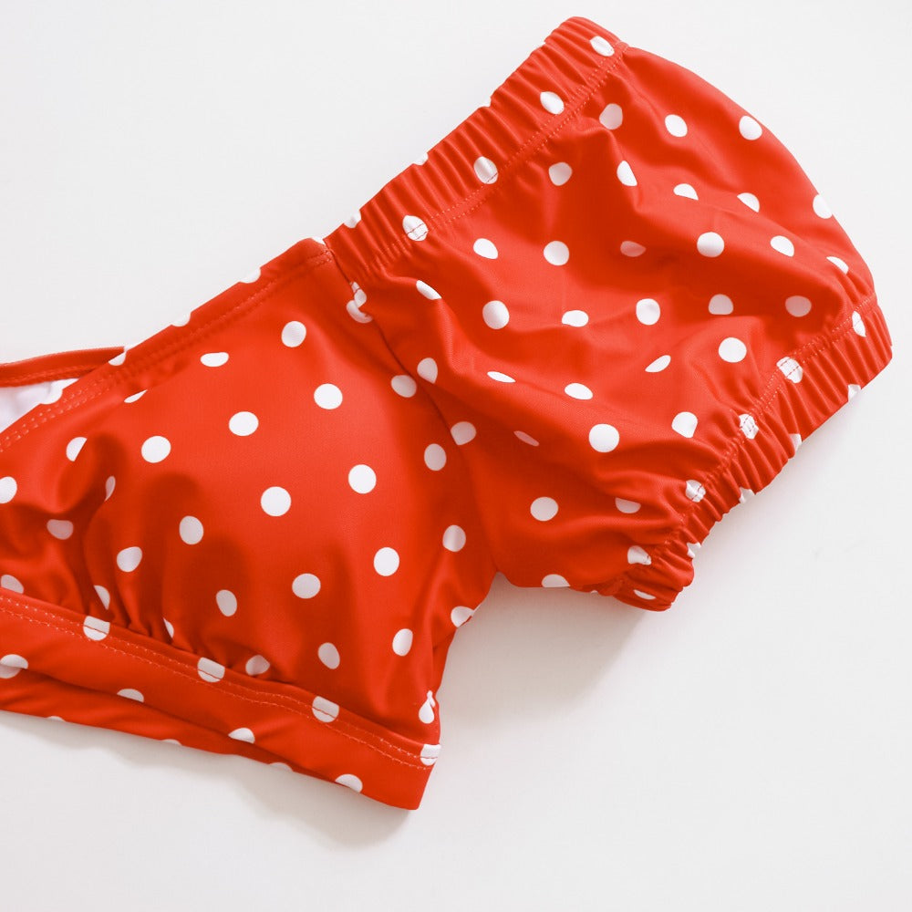 Dam Bikini Set Retro Polka-prickar Polyester Spandex-6