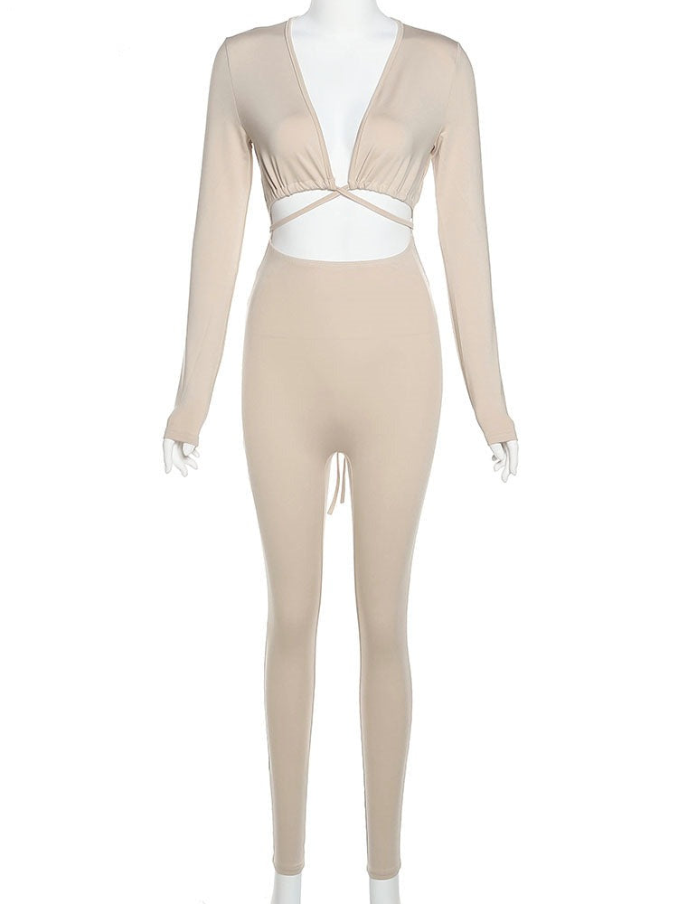 Dam Overall Monokrom i Polyester med Snörning och Tätt Passande Design - Perfekt för Vardag och Utekvällar 4