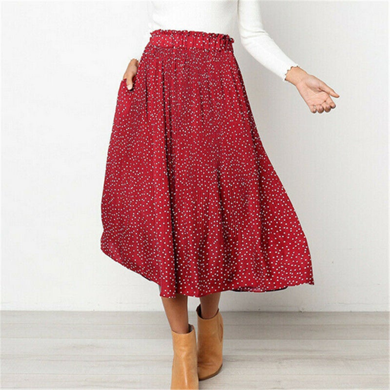 Dam Midirock Prickig Design Elastisk Midja Polyester 4