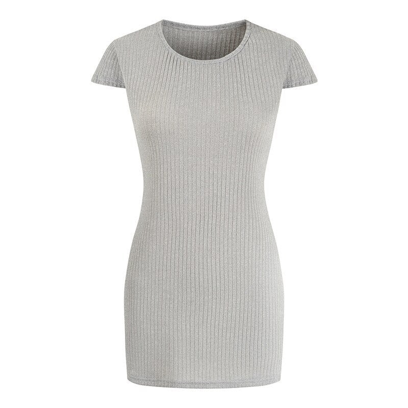 Kvinnors T Shirtklänning Midi Slim Fit Elastisk Bomull-2