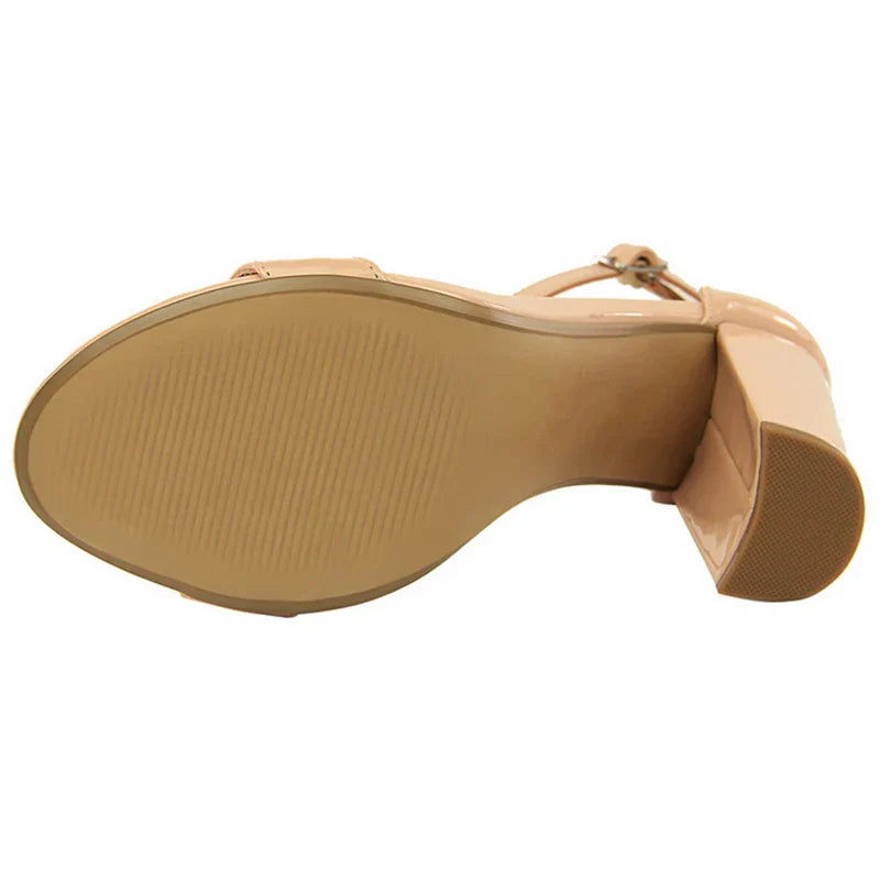 Dam Sandaler Hög Klack PU Material Fyrkantig Klack-4