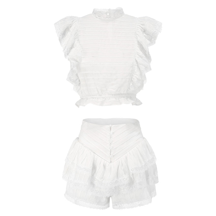 Variant image for Dam Kort Set Veckad Topp Polyester Blommönster Shorts-4